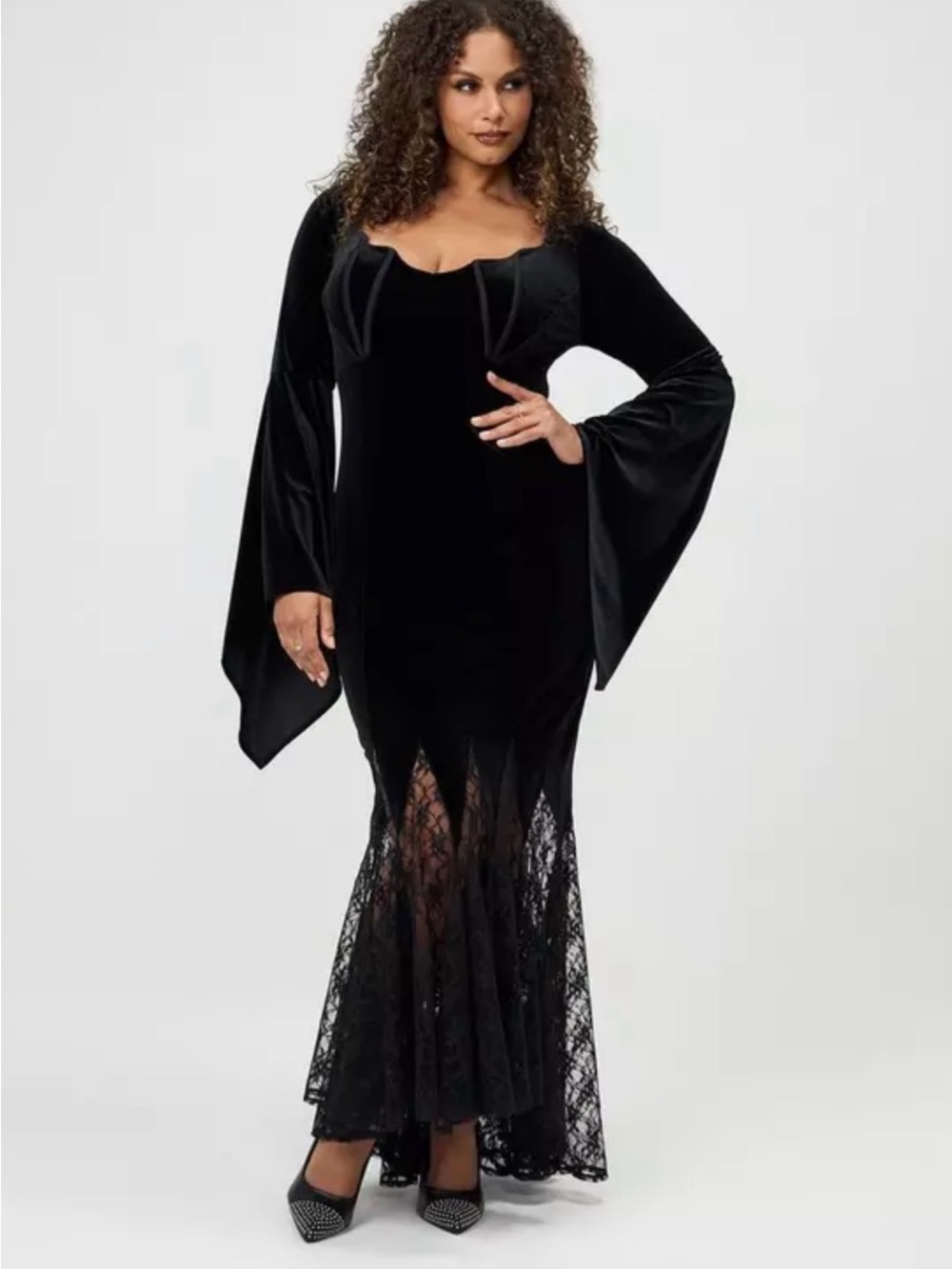 🎃 NEW torrid Sexy Black Velvet Lace-Hem Maxi Dress 🦇